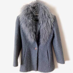 Elegant Gray Faux Fur Collar Blazer